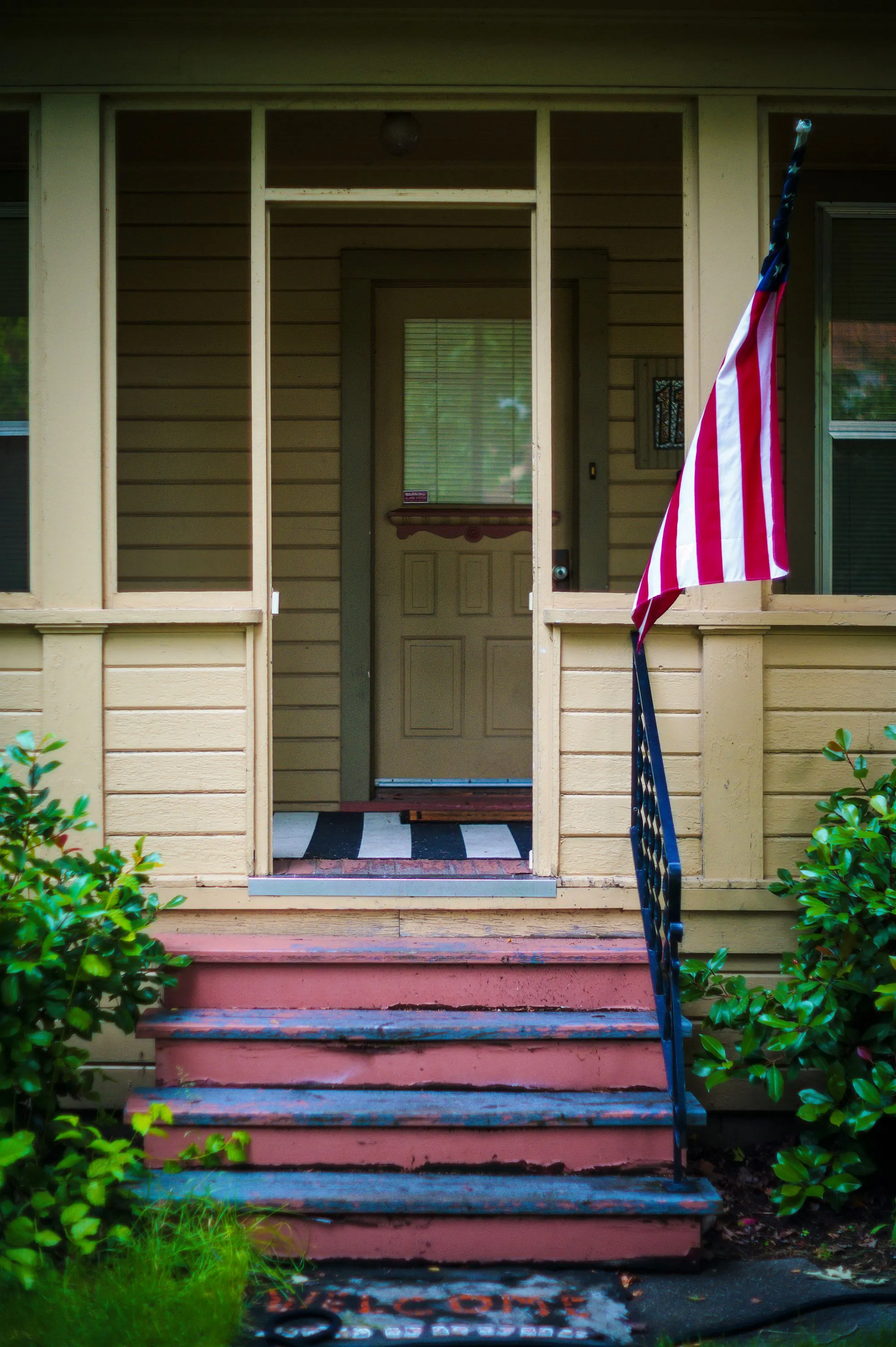 The front porch and doors of an American home